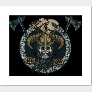 Awesome viking skull with eagle Posters and Art